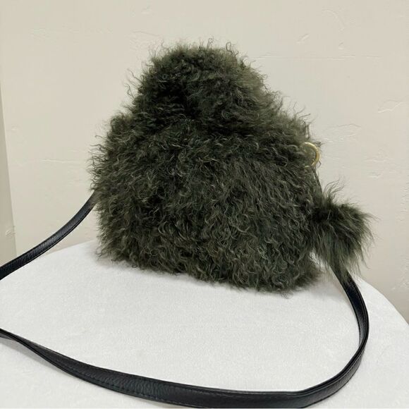 Olive Green Handmade Genuine Curly Shearling Top Handles Bag/Crossbody - Picture 9 of 16